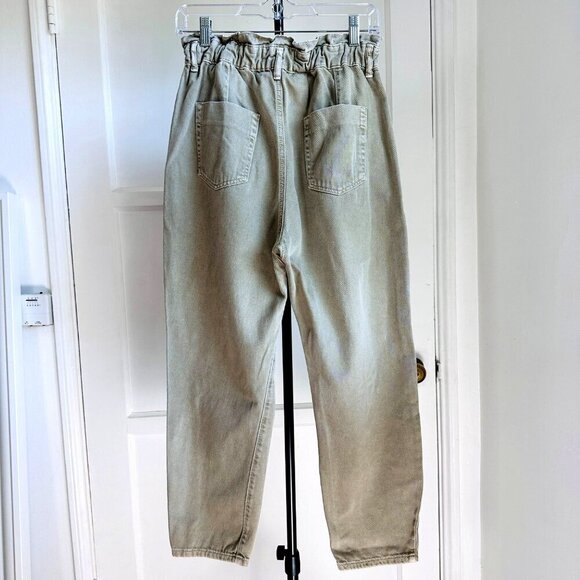 Zara Women's Sage Green Wide Leg Paperbag Barrel Ankle Jean Size S / 6 - Picture 2 of 8